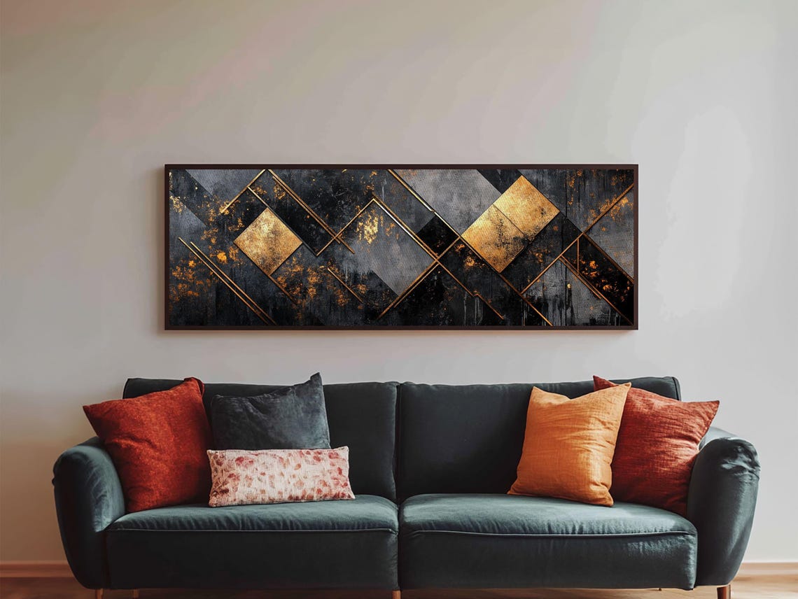 Black Gold Geometric Diamonds Art Deco Abstract Modern Wall Poster - Image 2
