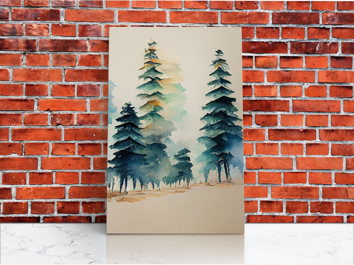Mysterious Pine Tree Forest Watercolor Art Print - Image 4
