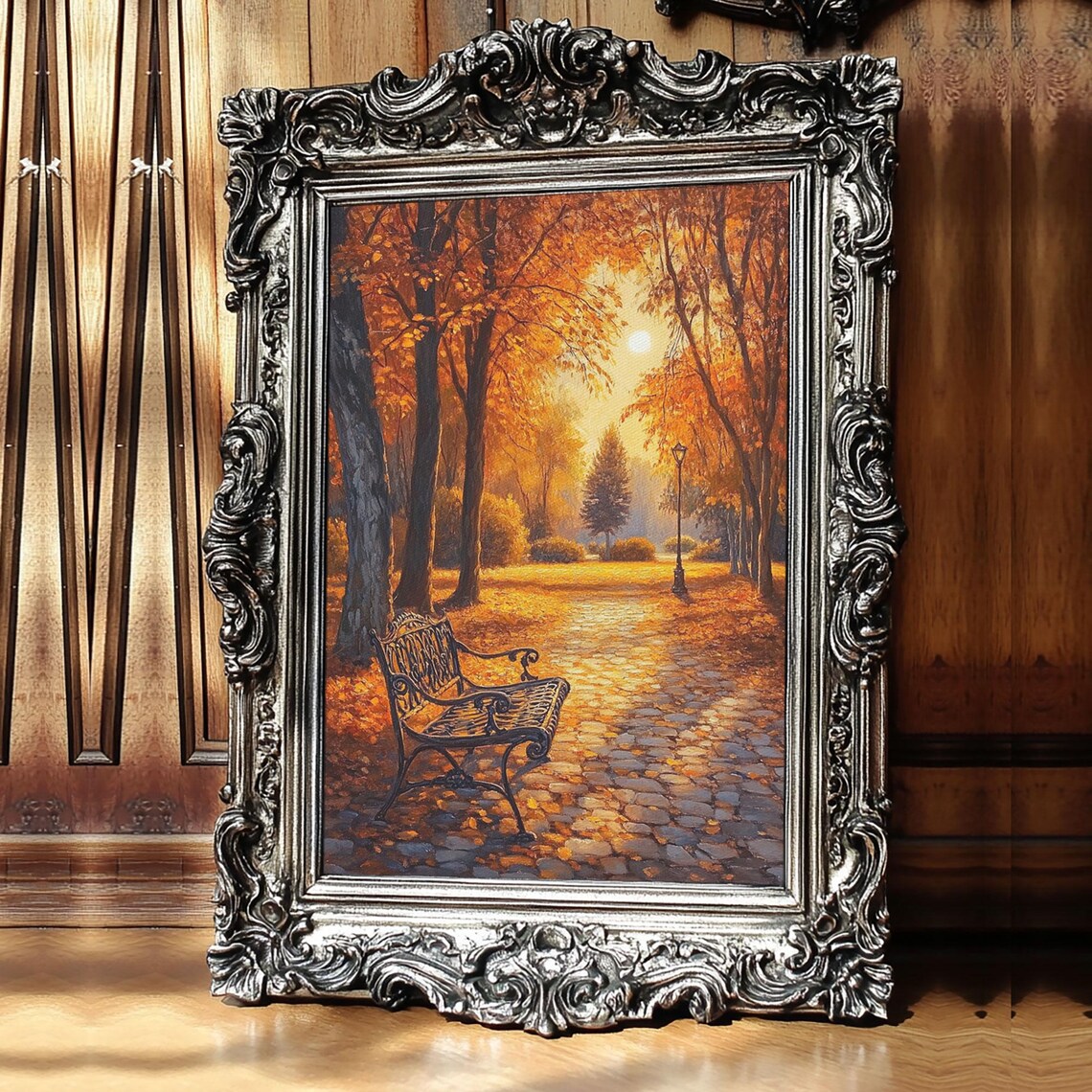 Autumn Park Bench Scene, Rustic Fall Wall Art Print - Image 4