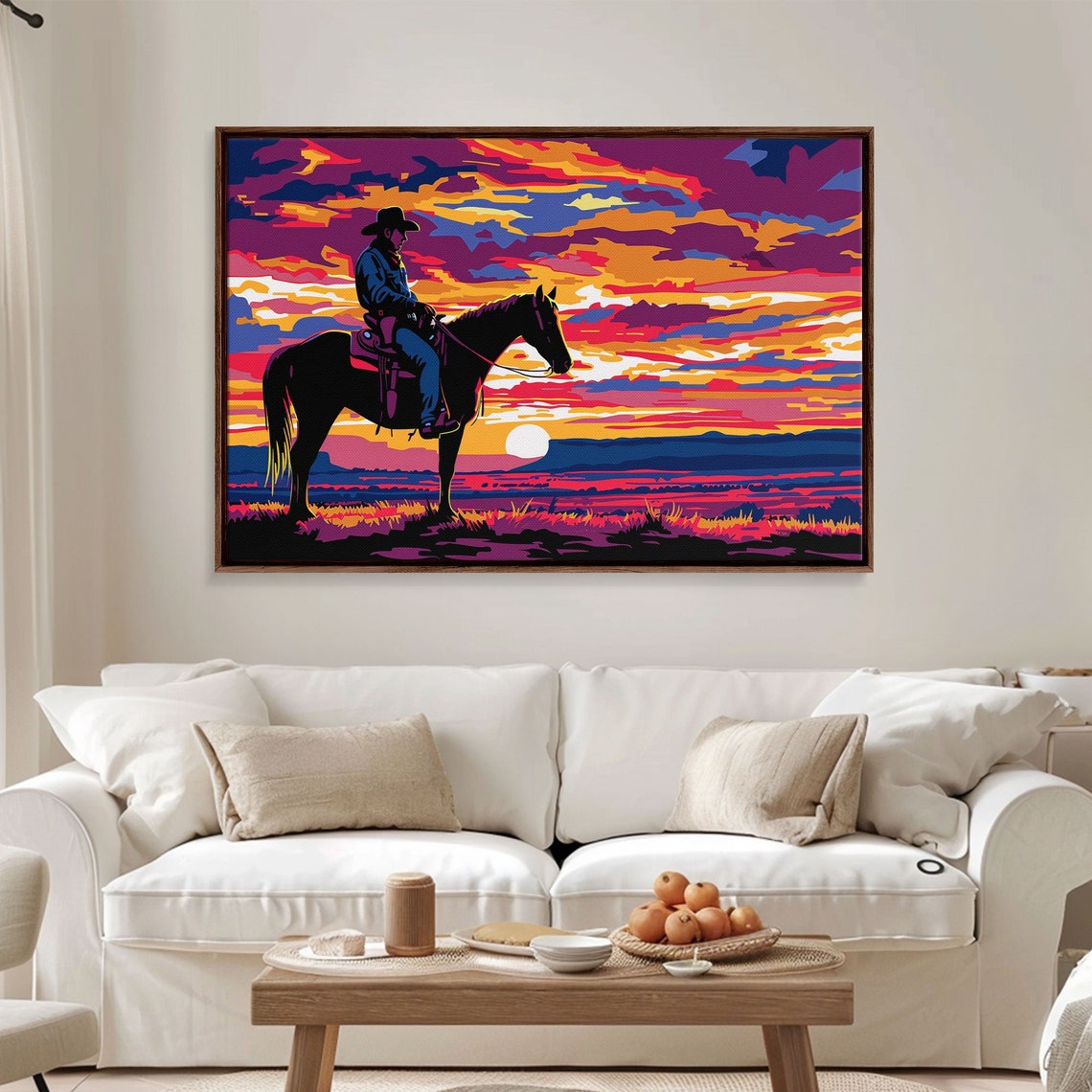 Wild West Cowboy Horseback Sunset Neon Pop Art Silhouette Art Poster - Image 3