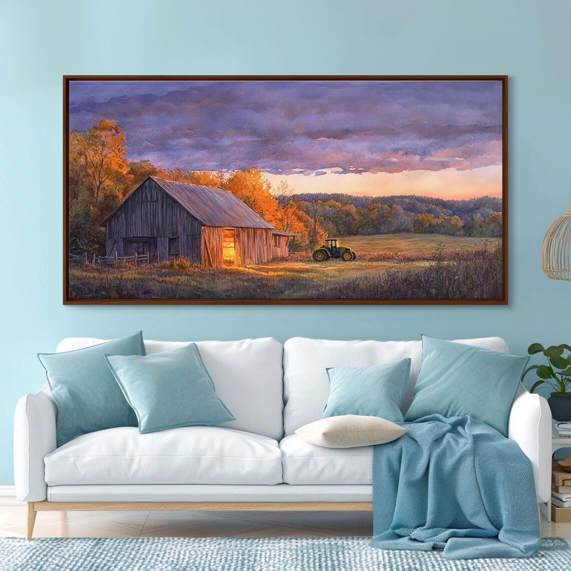 Rustic Autumn Farmhouse Decor Print Sunset Landscape With Tractor And Barn Moody Landscape Fall Decor Autumn Wall Art Gift Idea - Image 5
