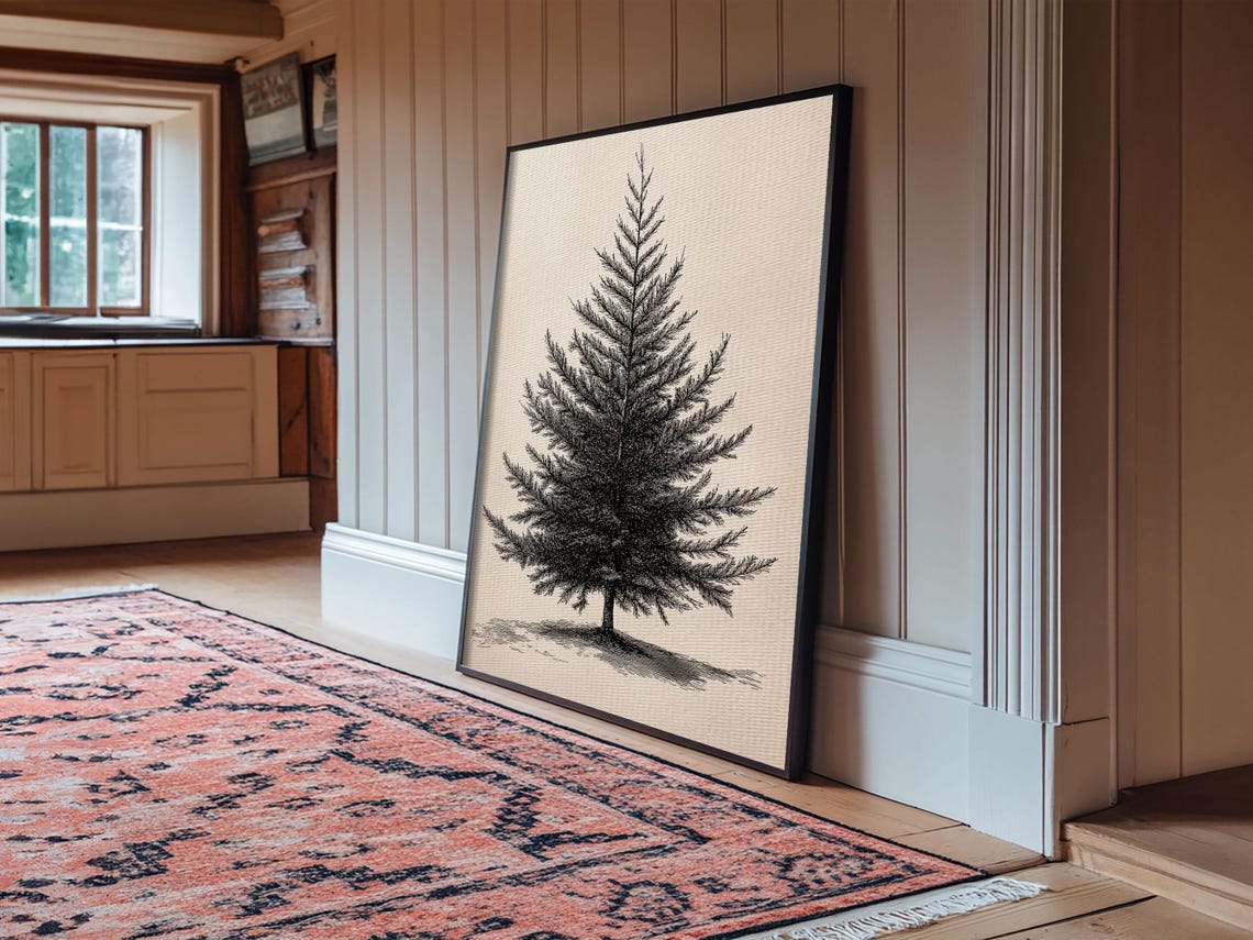 Minimalist Evergreen Tree Ink Sketch Art Print Black And White Decor - Image 5