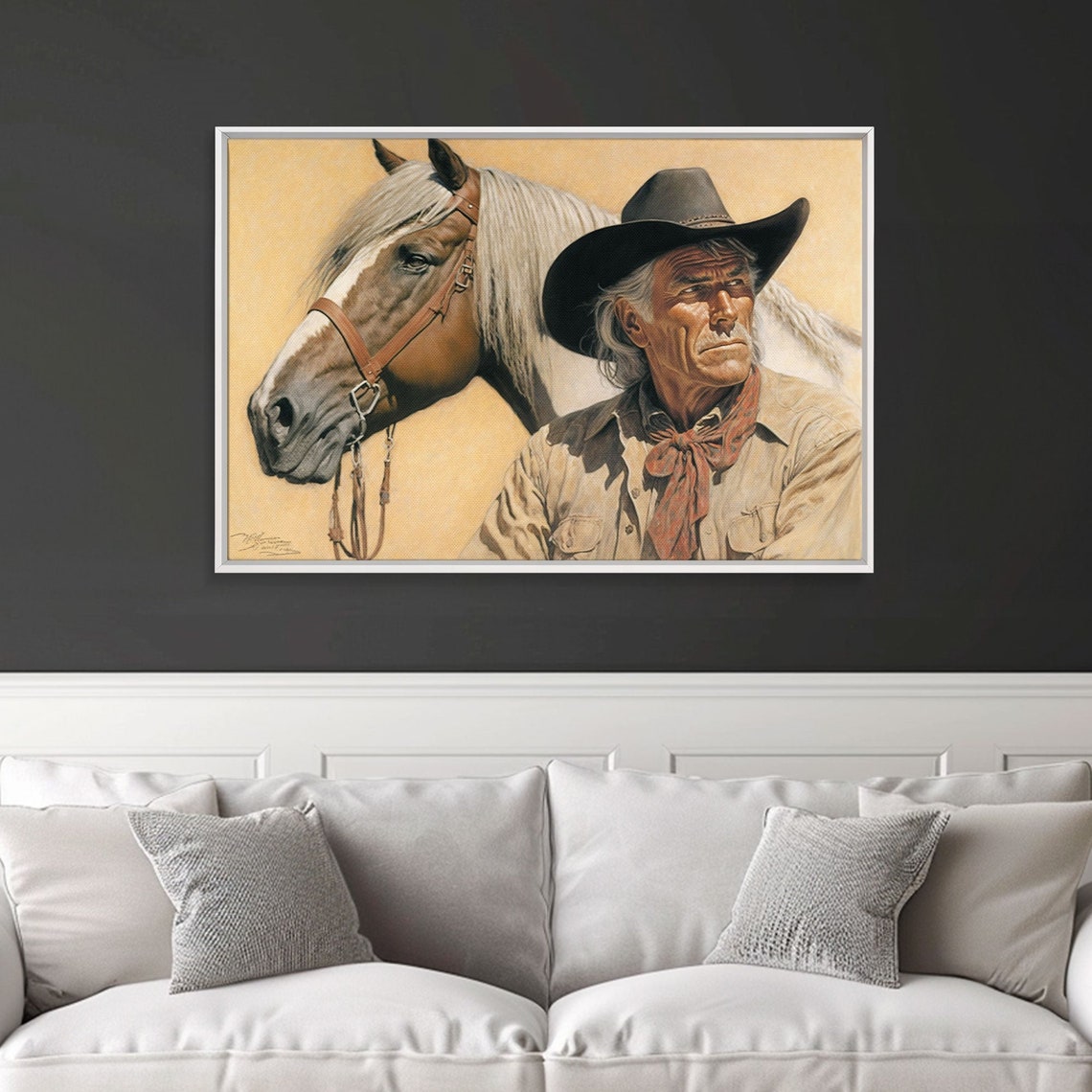Weathered Cowboy Portrait White Horse Classic Western Art Wall Poster - Image 4