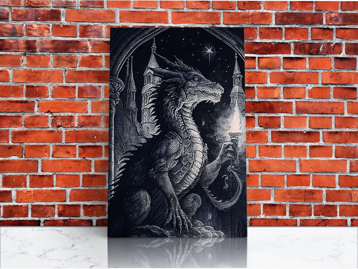 Black And White Fantasy Dragon Wall Art Print - Image 4