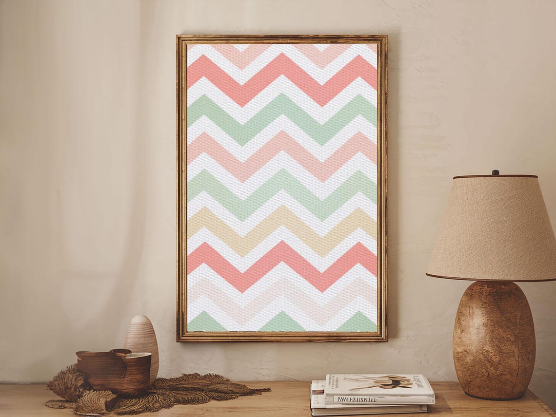 Chevron Zig Zag Pastel Wall Art Geometric Wood Framed Wall Art Decorative Wall Accent Mosaic Wall Decor Boho Art - Image 4
