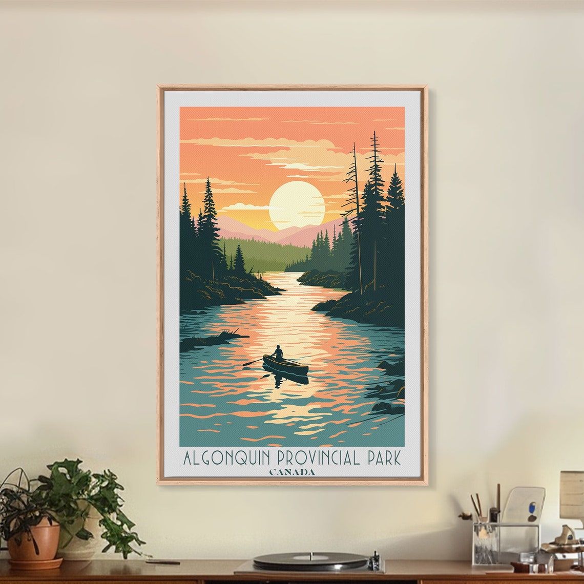 Algonquin Provincial Park Canada Sunset Lake Canoe Pines Travel Poster - Image 6