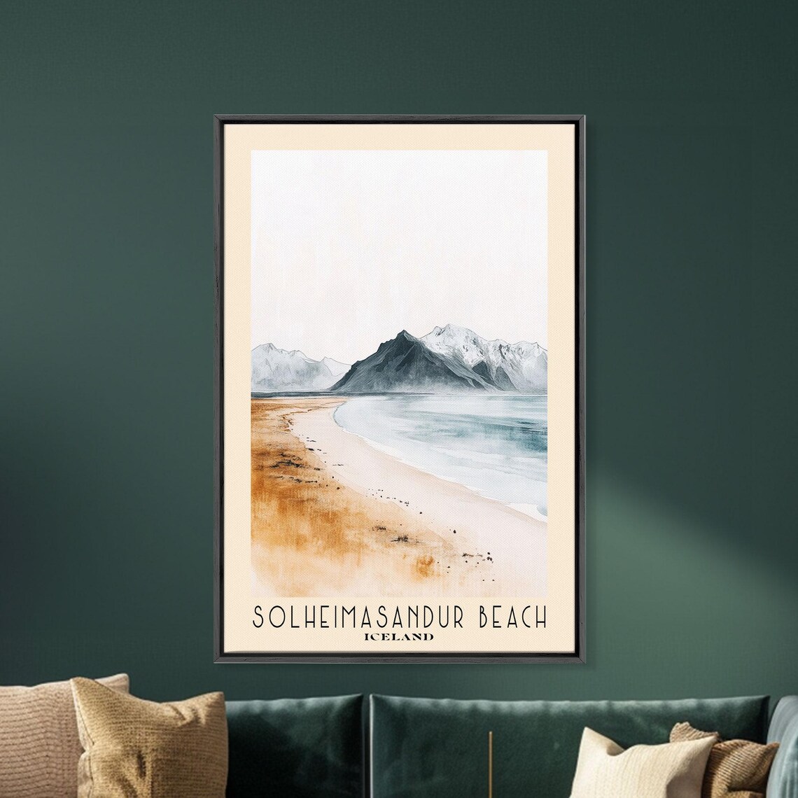 Solheimasandur Beach Iceland Black Sand Shore Dark Mountain Watercolor Poster - Image 5