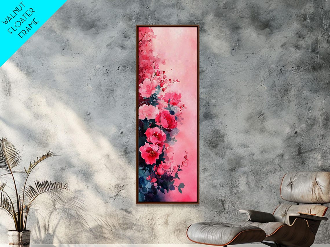 Cascading Pink Roses Dark Floral Watercolor Dramatic Art Poster