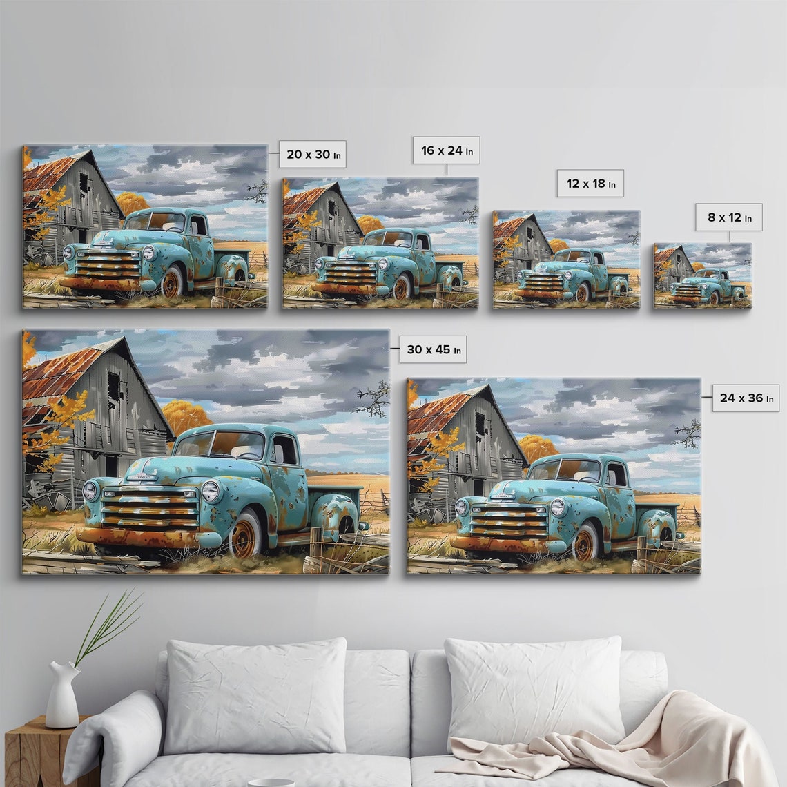 Rusty Teal Vintage Pickup Truck Old Barn Wheat Field Country Art Print - Image 2