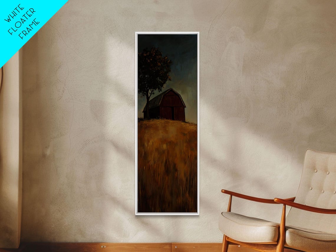 Red Barn On Golden Hill At Dusk With Lone Tree Rustic Art Poster - Image 6