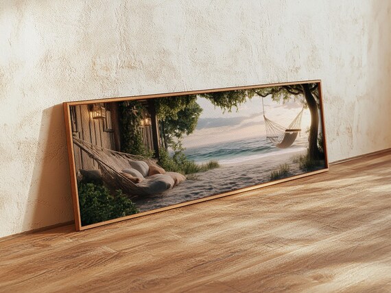 Beach Hammock Sunset Trees Ocean View Peaceful Coastal Wall Poster