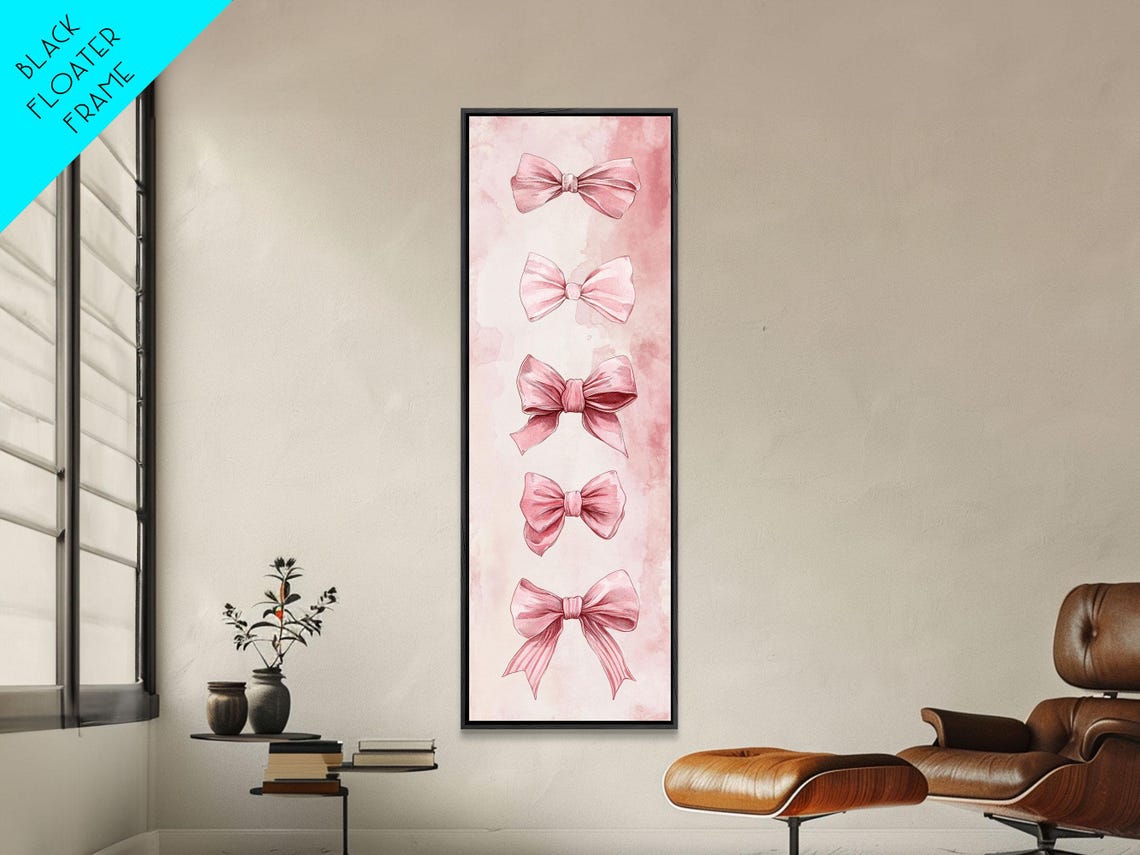 Pink Watercolor Bows Vertical Whimsical Feminine Wall Art Poster