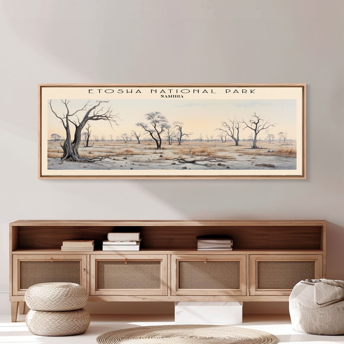 Etosha National Park Namibia Pale Savanna Camelthorn Trees Vintage Travel Poster