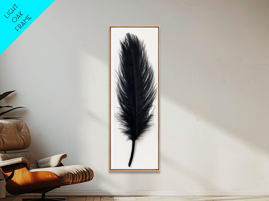 Single Black Feather On White Minimalist Modern Wall Art Poster - Image 4