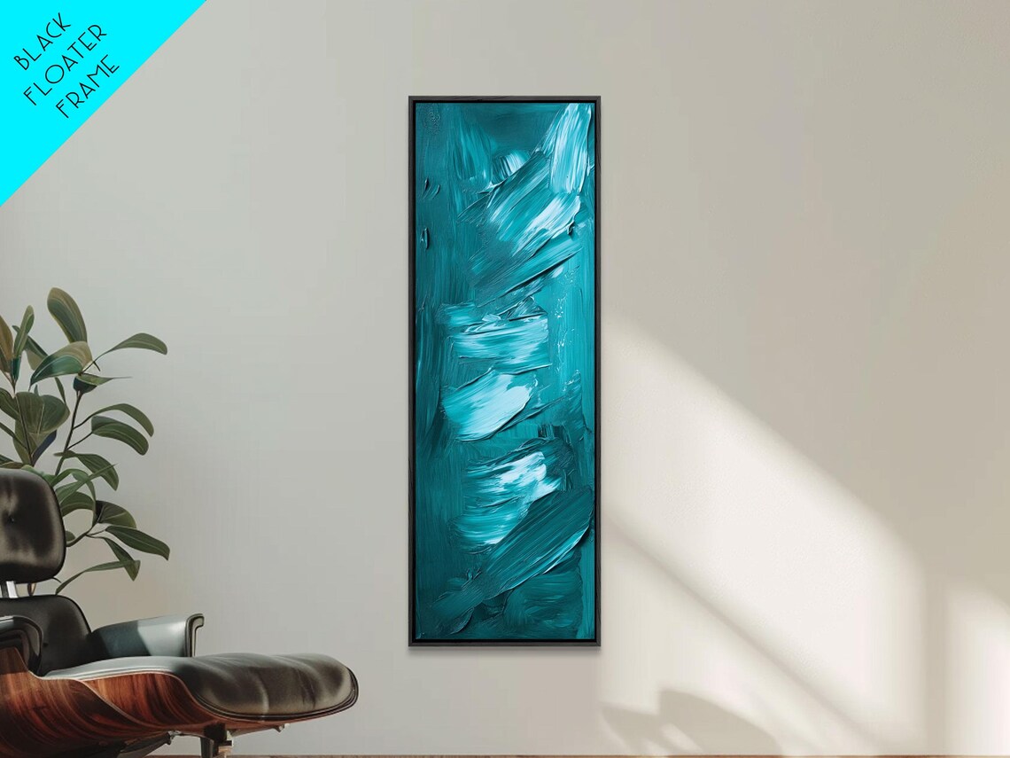 Bold Teal Geometric Brushstroke Textured Modern Abstract Vertical Poster - Image 6