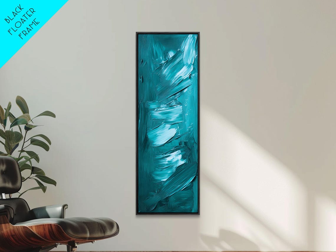Textured Brushstroke Framed Print In Bold Teal Geometric Wall Art Vertical Wall Art Coastal Decor Bedroom Art Gift Idea - Image 6