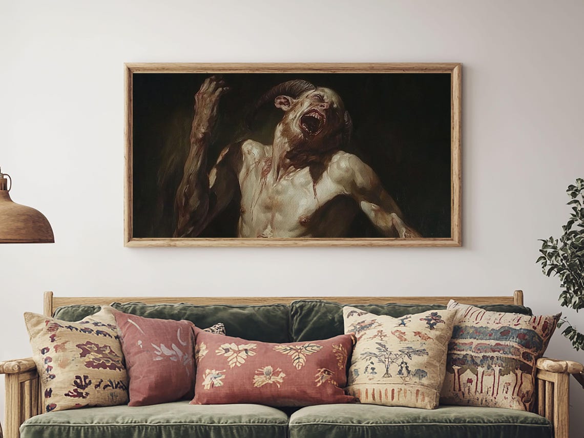 Gothic Horror Satyr Painting Screaming Demon Baroque Dark Oil Wall Art - Image 6