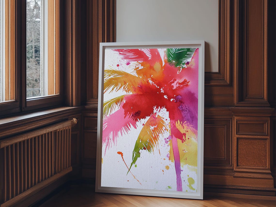 Retro Palm Tree Painting Print Framed Print Pop Art Palm Tree Painting Home Decor 80s Style Synthwave Wall Art Coastal Decor - Image 4