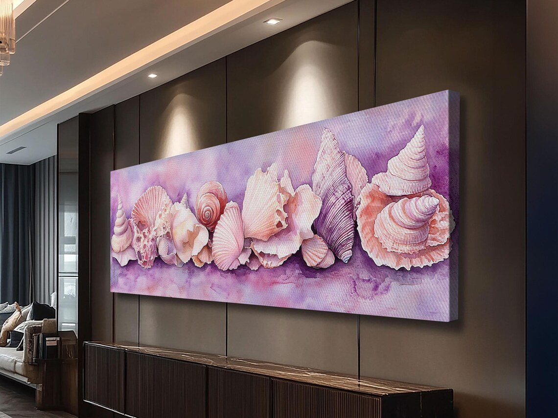 Pink Seashells Watercolor Coastal Horizontal Beach House Wall Art Poster - Image 5