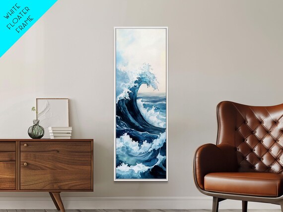 Towering Navy Ocean Wave White Foam Watercolor Coastal Wall Poster