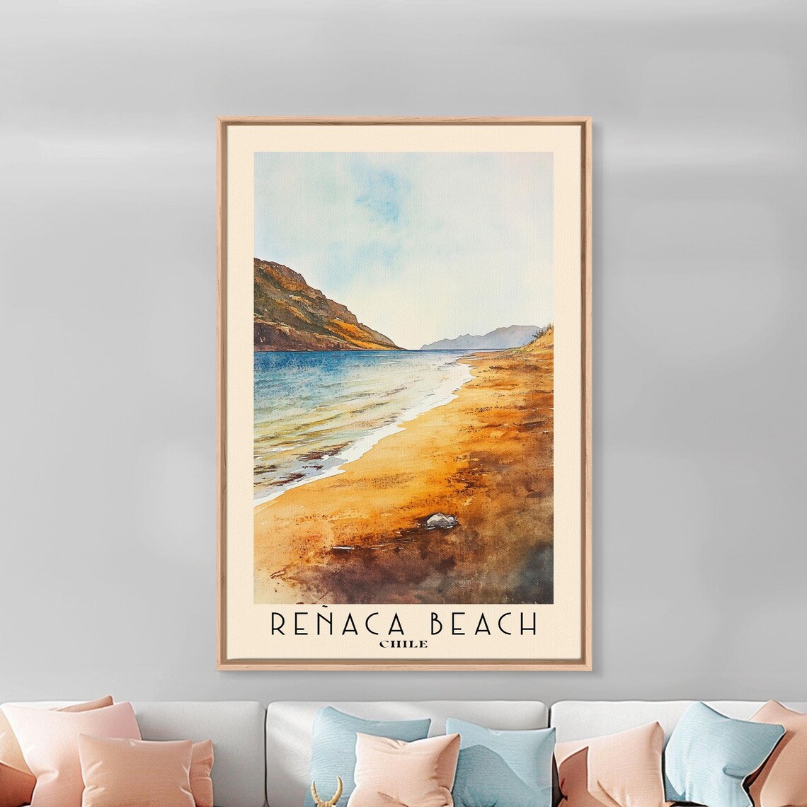 Reñaca Beach Chile Golden Sand Cliff Beach Watercolor Travel Poster - Image 2