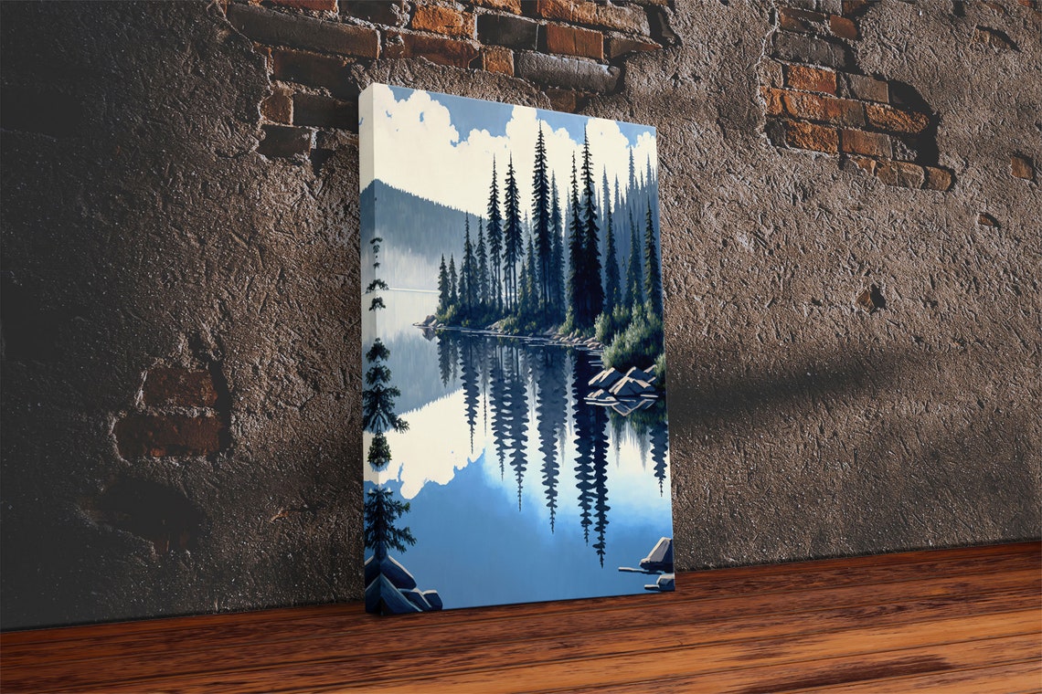 Pacific Northwest Pine Forest Lake Mirror Reflection Mountain Poster - Image 2