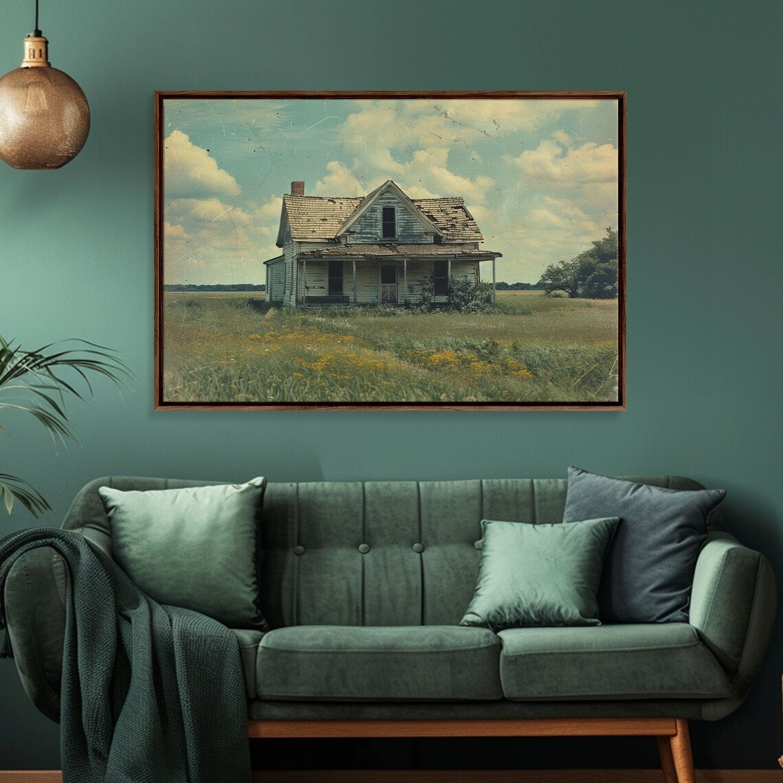 Abandoned Vintage Farmhouse Prairie Field Distressed Retro Art Poster - Image 3