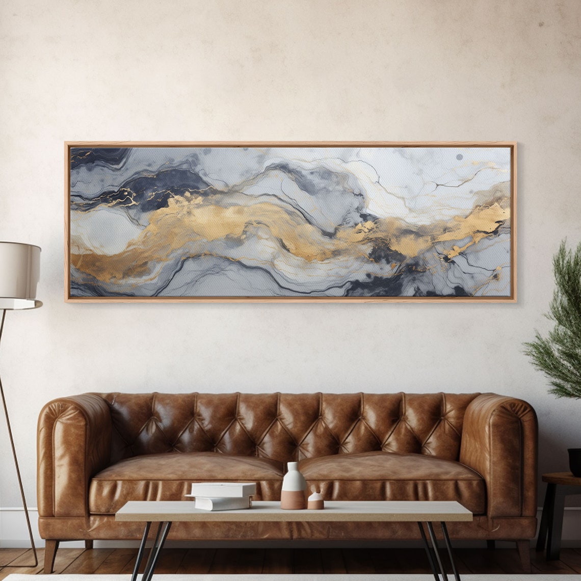 Silver Gold Marble Abstract Elegant Blue Gray Modern Luxury Wall Art