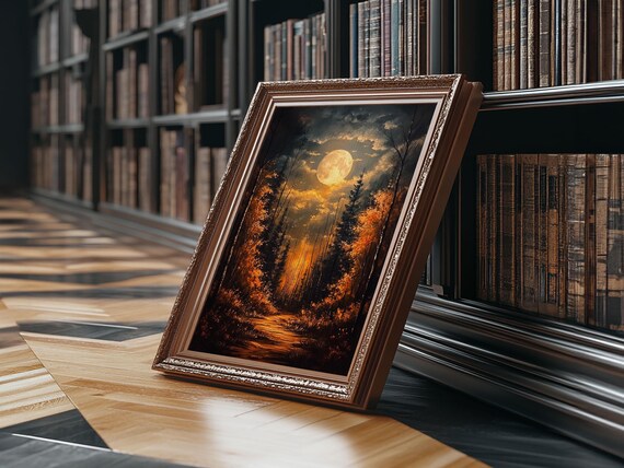 Spooky Forest At Full Moon Wall Art Print Dark Cottagecore Halloween Wall Art Witchy Gift Idea Moody Living Room Decor