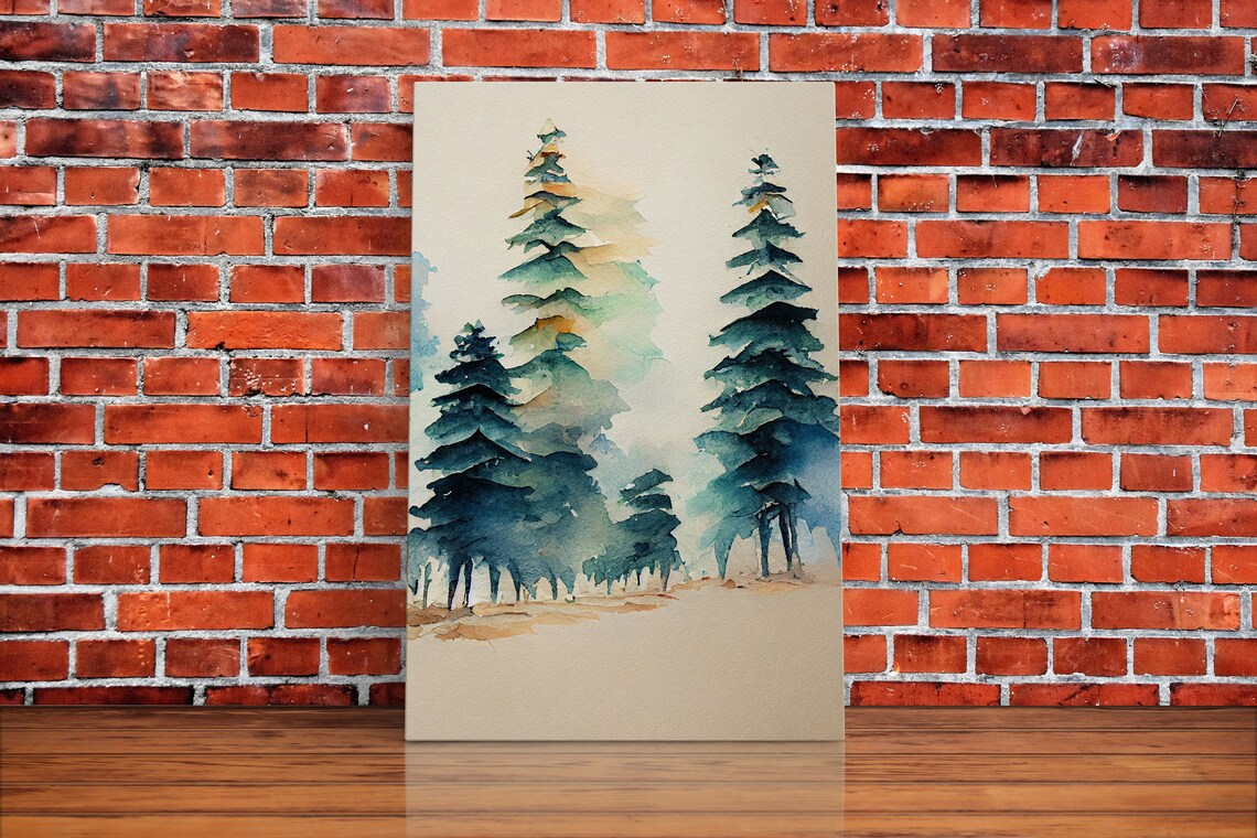 Mysterious Pine Tree Forest Watercolor Art Print - Image 2