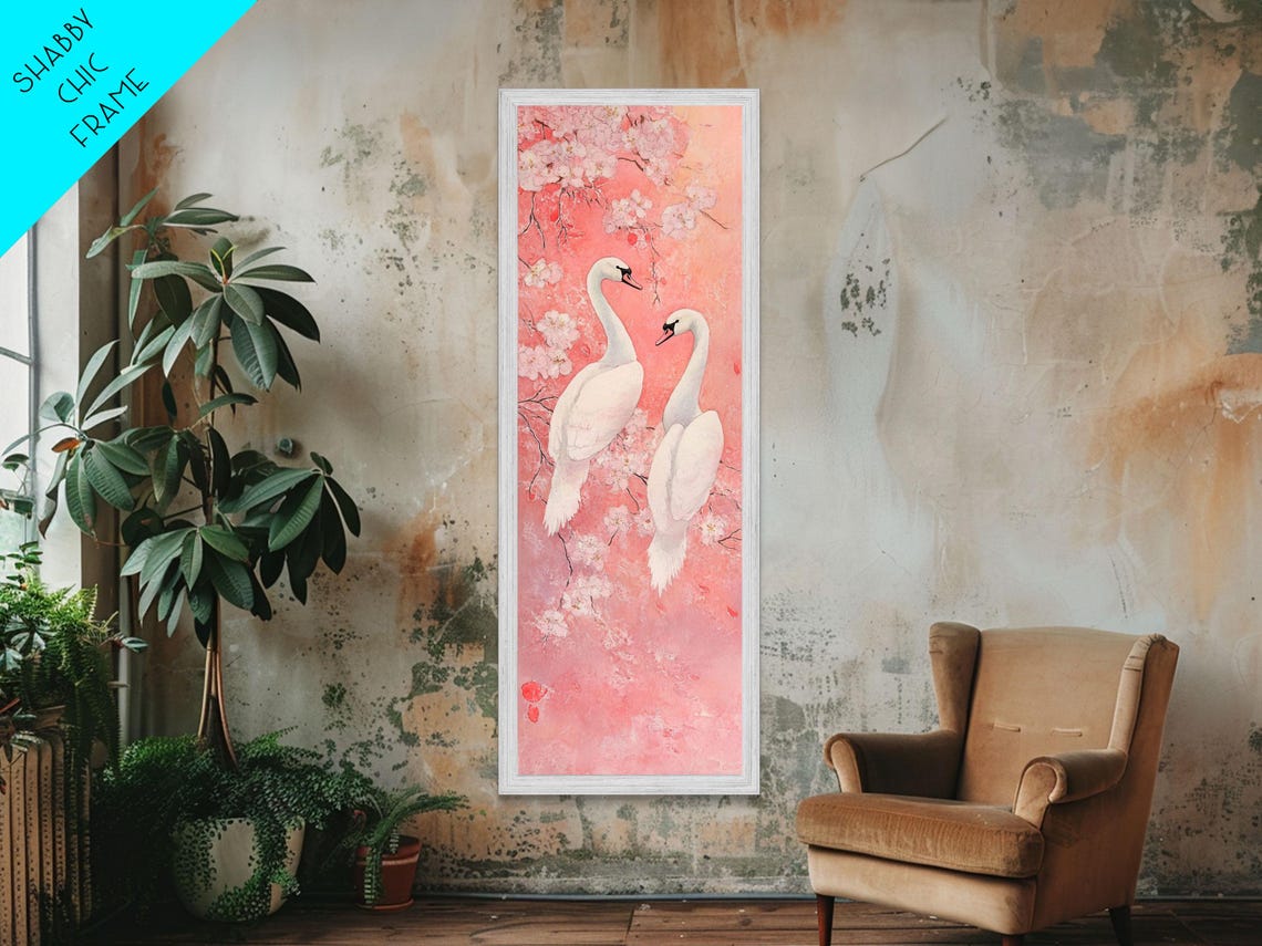 White Swans Cherry Blossoms Pink Watercolor Romantic Art Poster - Image 6