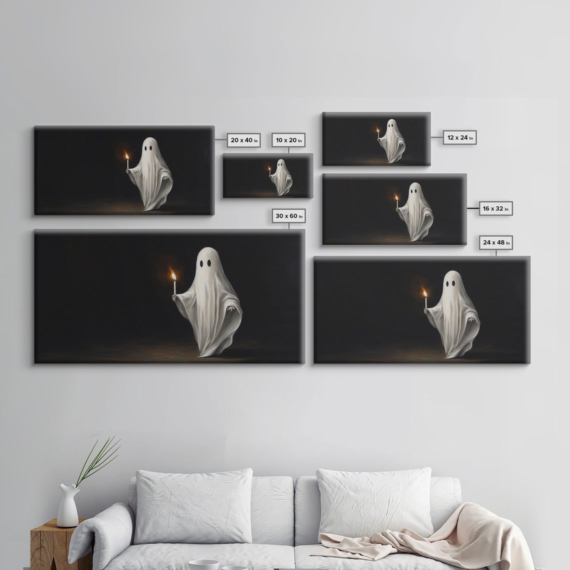 Ghost Holding Burning Candle In The Dark Panoramic Halloween Print - Image 2