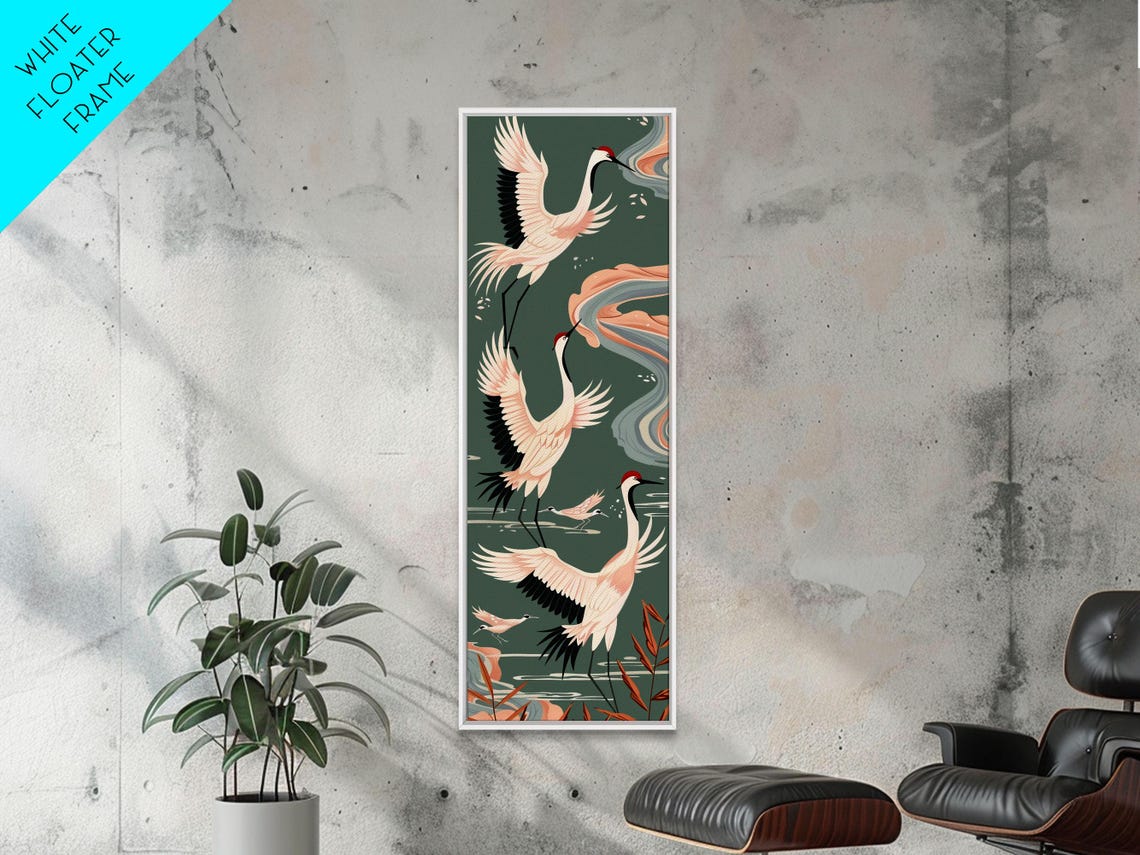 Cranes In Flight Red Crowned Teal Clouds Japanese Art Poster - Image 3