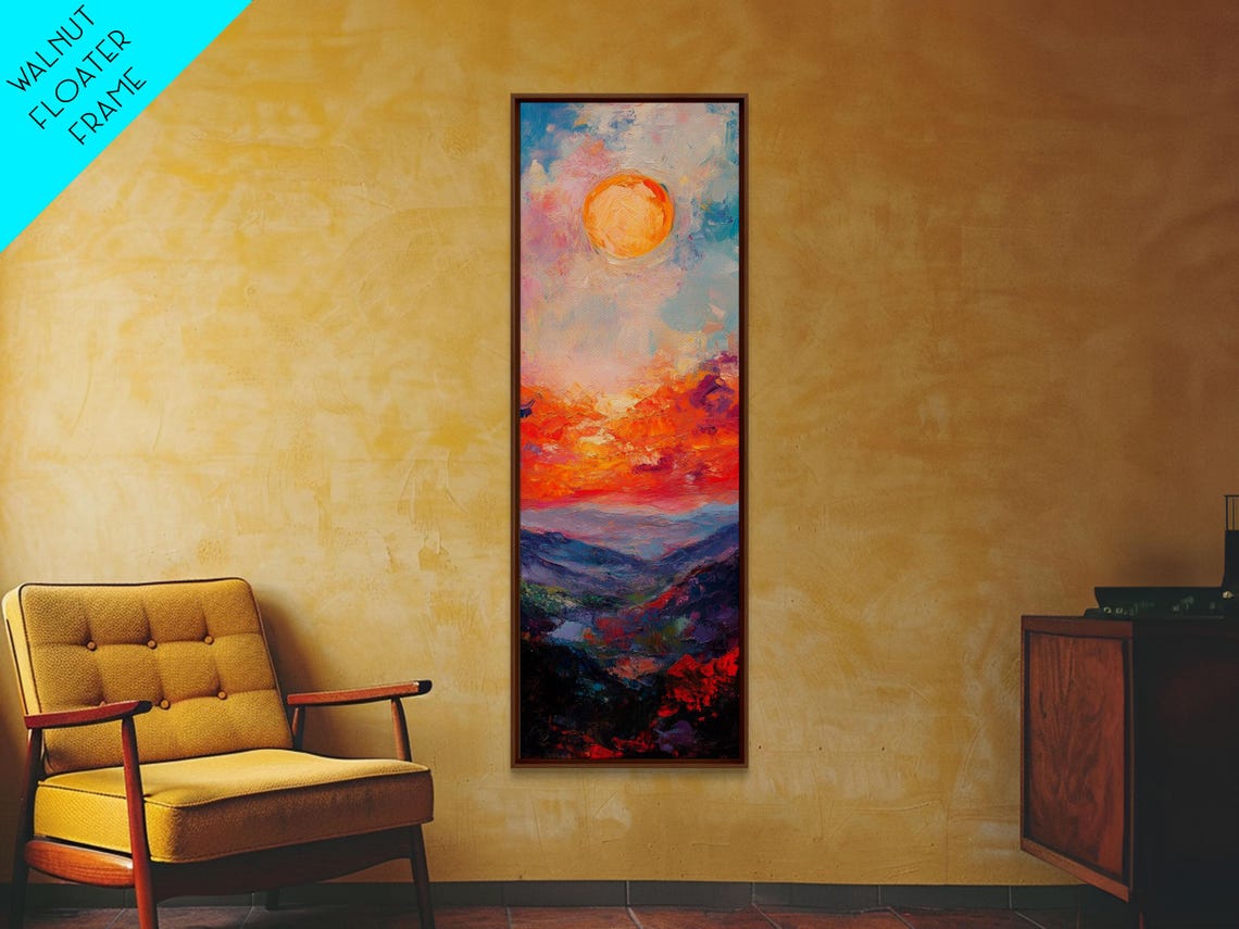 Abstract Sunset Over Mountains Colorful Impasto Landscape Poster - Image 5