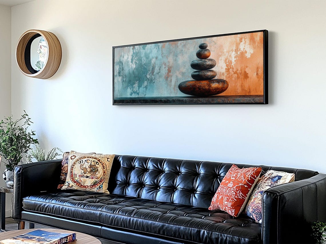 Textured Zen Framed Print Sand Patterns Stacked Stones Modern Wabi Sabi Minimalist Decor Bedroom Art Idea - Image 5
