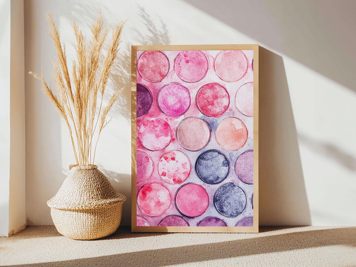 Pink Eyeshadow Makeup Palette Watercolor Art Print Vanity Decor Poster - Image 3
