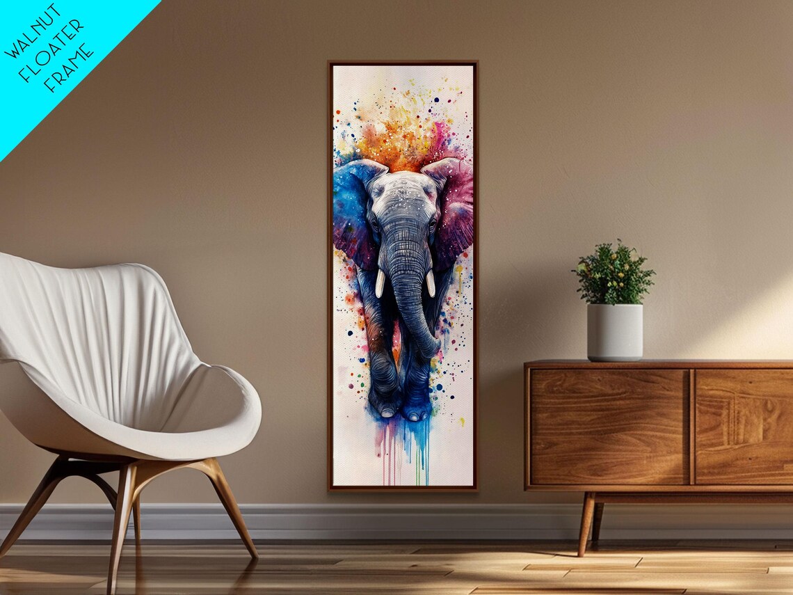 Vibrant Rainbow Watercolor Elephant Splash Colorful Nursery Vertical Poster - Image 4