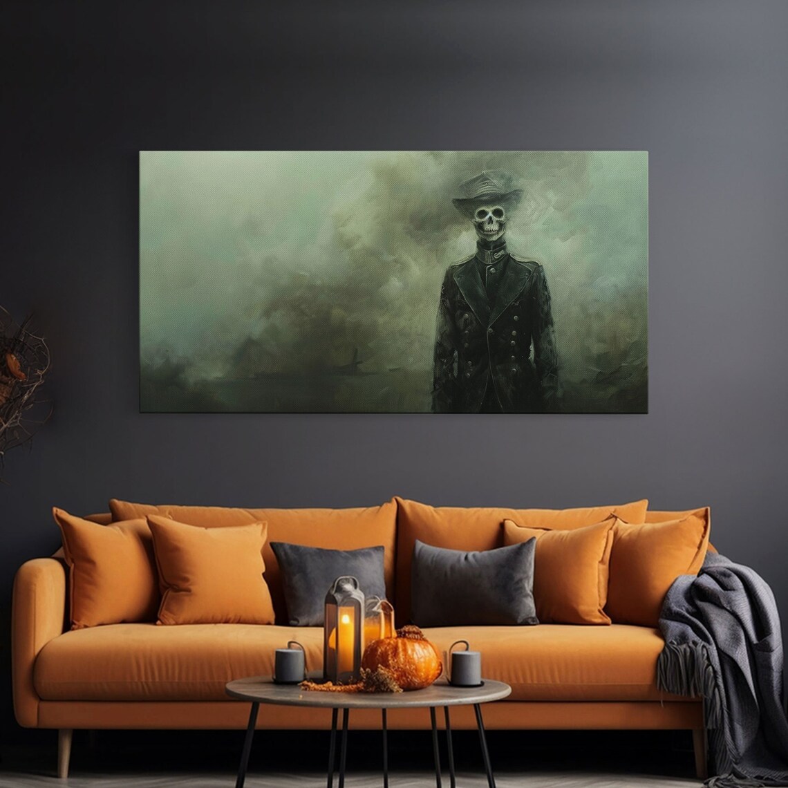 Dapper Skeleton In Suit Standing In Green Fog Dark Academia Print - Image 3