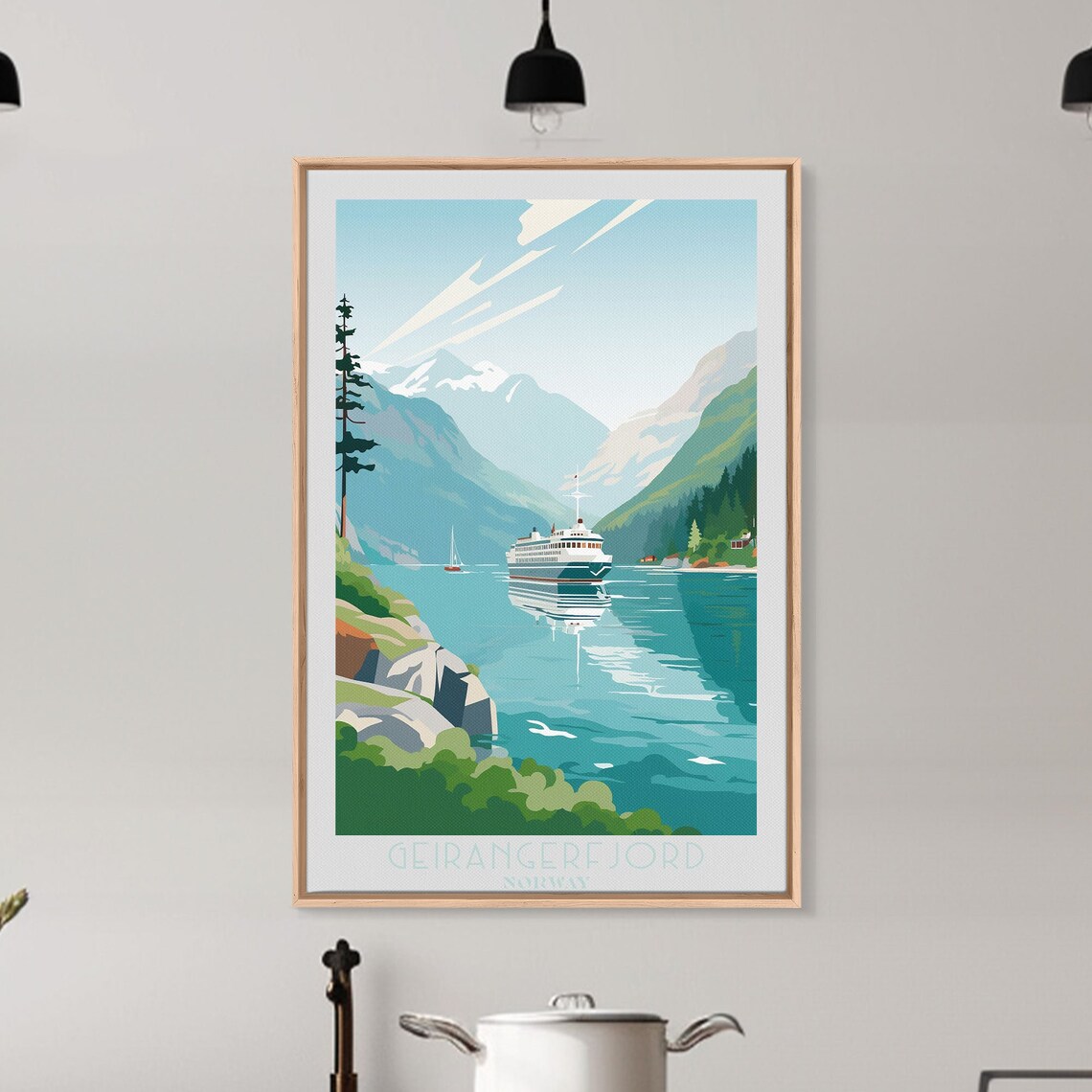Geirangerfjord Norway Cruise Ship Fjord Snowy Peaks View Poster - Image 3