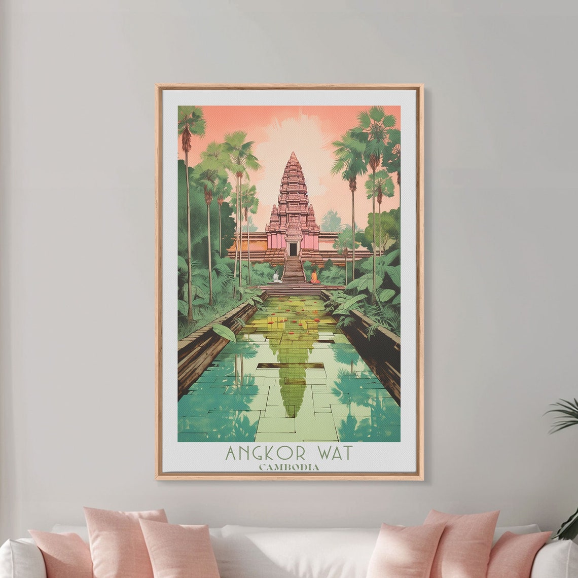 Angkor Wat Cambodia Temple Reflection Moat Sunset Palms Travel Poster - Image 4