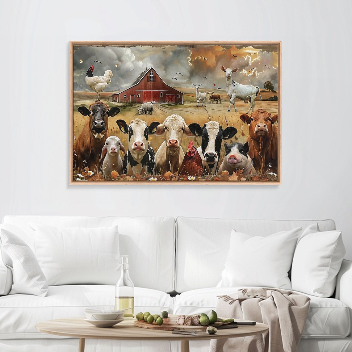 Cute Farm Animals Group Portrait Cows Pigs Chickens Barn Art Poster - Image 3