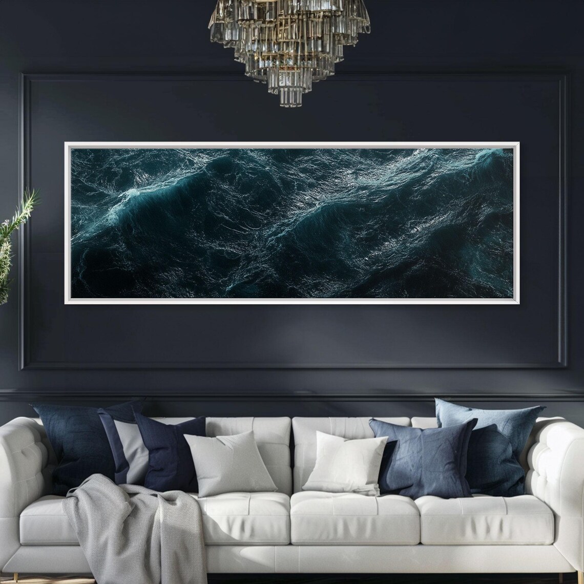 Dark Ocean Waves Aerial Photography Moody Teal Sea Panoramic Poster - Image 5