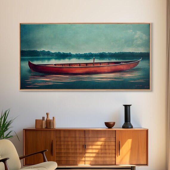 Canoe Lakehouse Art Print, Man Cave Wall Art