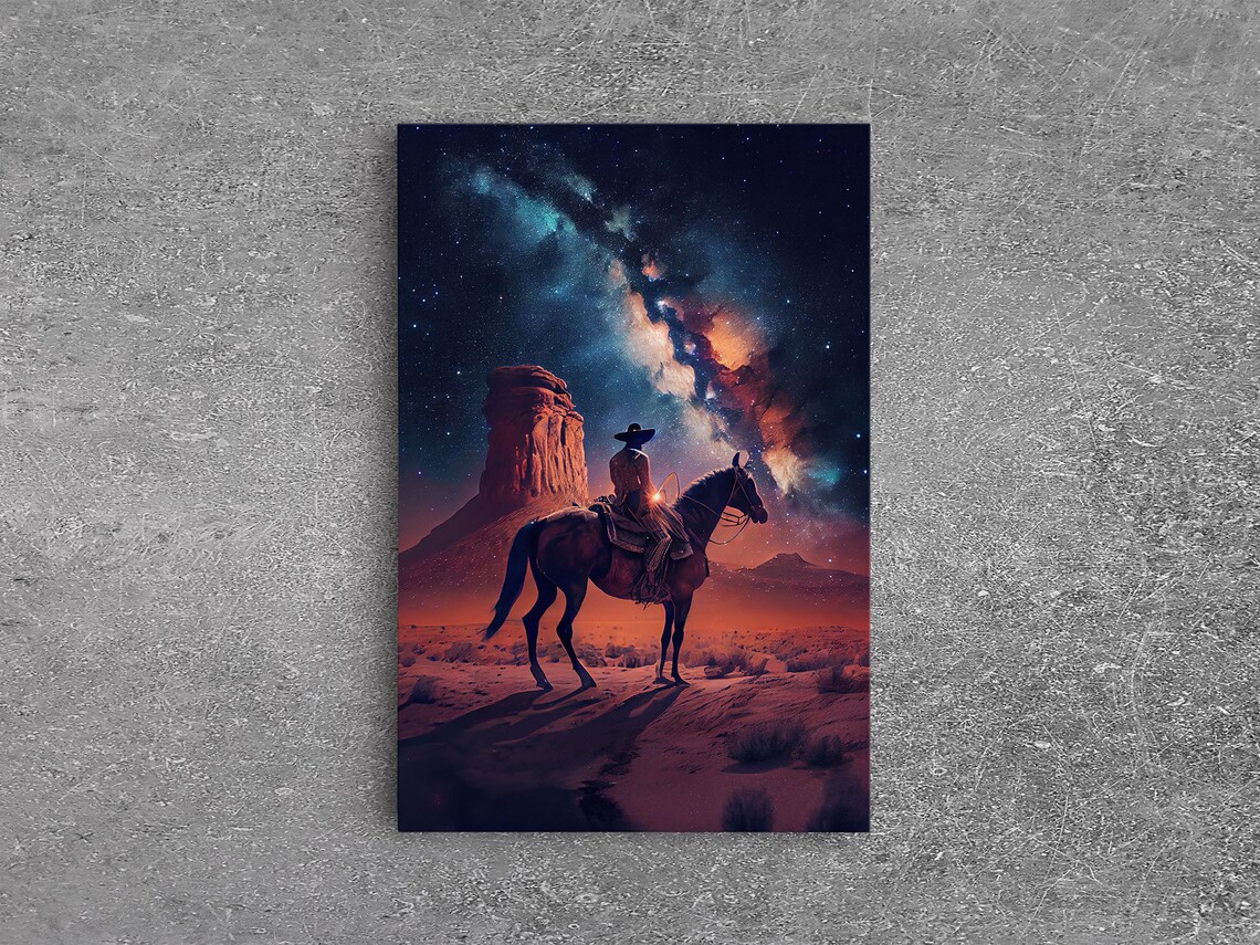 Cowboy Contemplating The Stars, Western Art Print