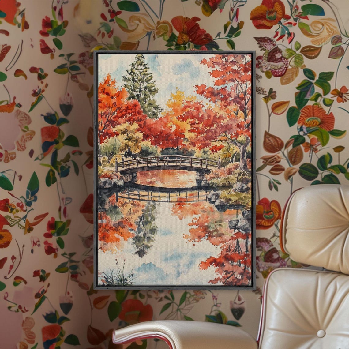 Japanese Garden Arched Bridge Fall Foliage Reflection Poster - Image 4