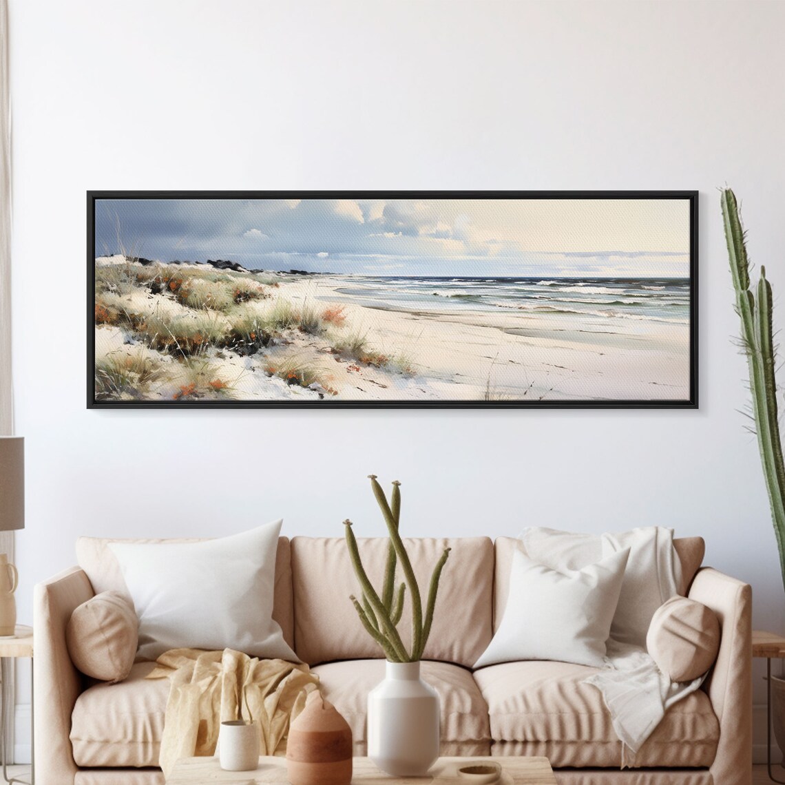 Panoramic Ocean Beach Art Print, Coastal Nautical