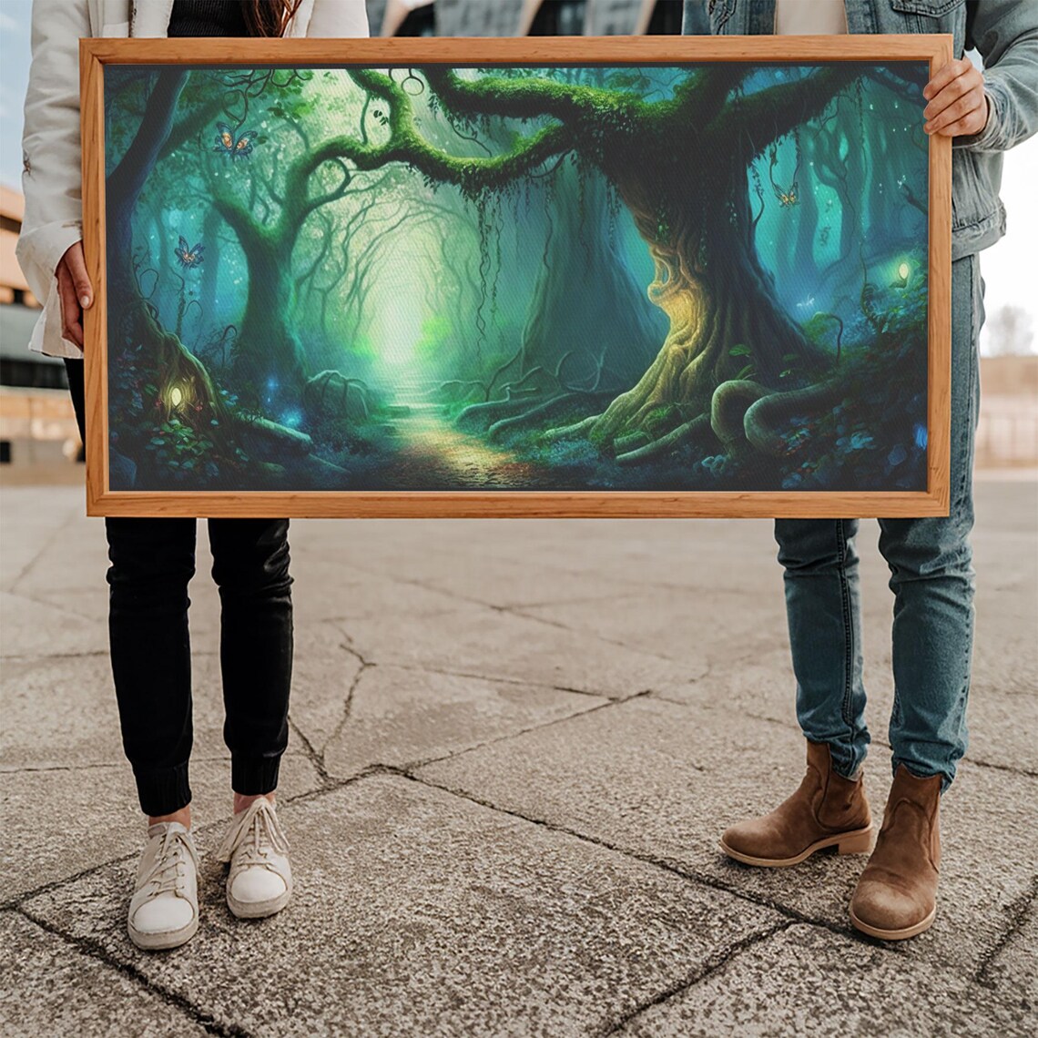 Magical Green Fairy Forest Mossy Archway Trees Glowing Path Wall Poster - Image 5
