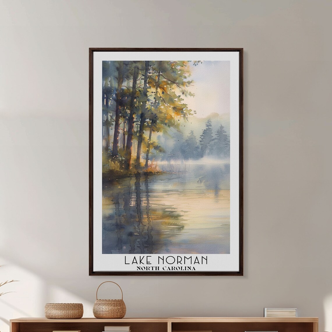 Lake Norman North Carolina Framed Print Watercolor Landscape Art Travel Poster Living Room Art Wall Art Art Handmade Gift - Image 2