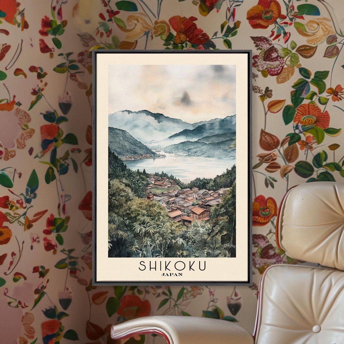 Shikoku Japan Misty Mountain Lake Riverside Village Peaceful Poster