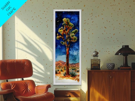 Joshua Tree Under A Starry Night Sky Framed Print Watercolor Landscape Painting Print Southwestern Wall Art Farmhouse Painting